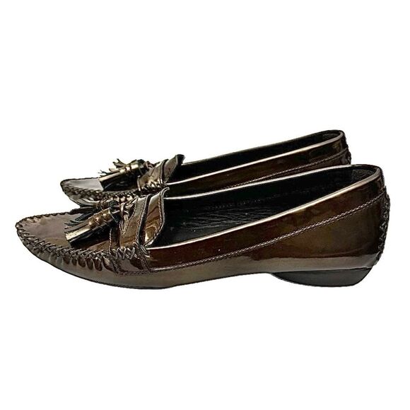 Stuart Weiztman Women’s Patent Tassel Loafer Bronze Metallic Size 6.5 Narrow - Picture 3 of 10